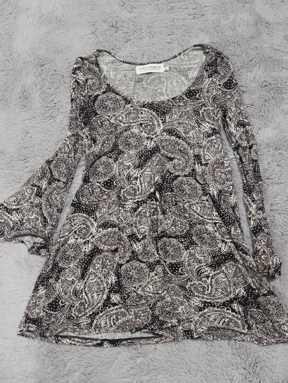 Gypsy Warrior Black & White Paisley Scoop-Neck Dress